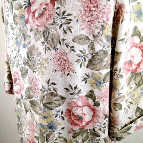 Joanna Sport Women Jacket Beige Floral Boyfriend Blazer Size Medium Vintage Rose - Picture 3 of 12